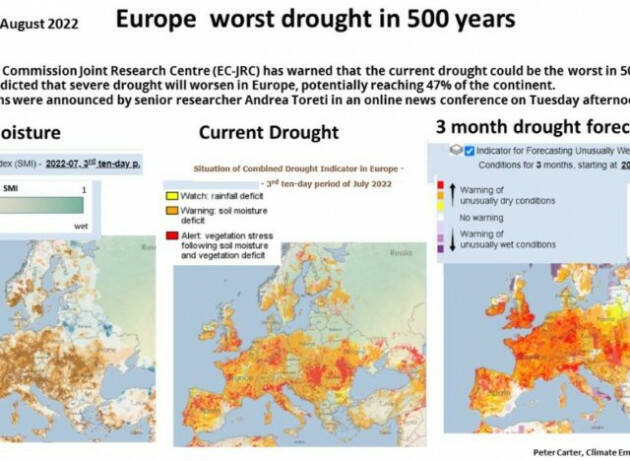 L’attuale siccità potrebbe essere la peggiore degli ultimi 500 anni in Europa