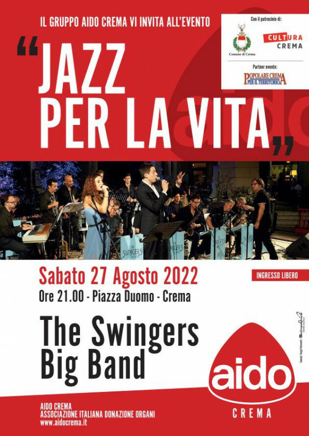 AIDO Crema Invita all' evento musicale con The Swingers Big Band, del 27 agosto