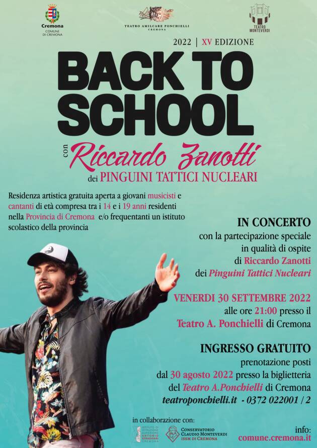 Concerto conclusivo di Back to School: dal 30 agosto prenotazioni al Teatro Ponchielli