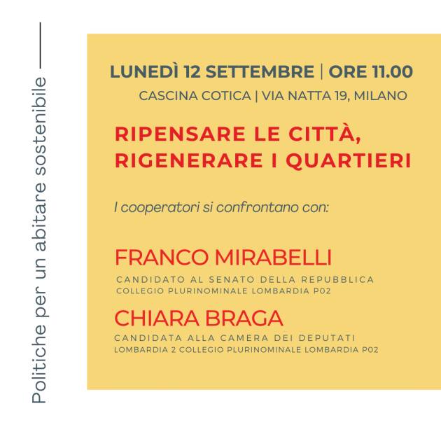 Mirabelli: 12 settembre - Politiche per abitare sostenibile, ripensare le città