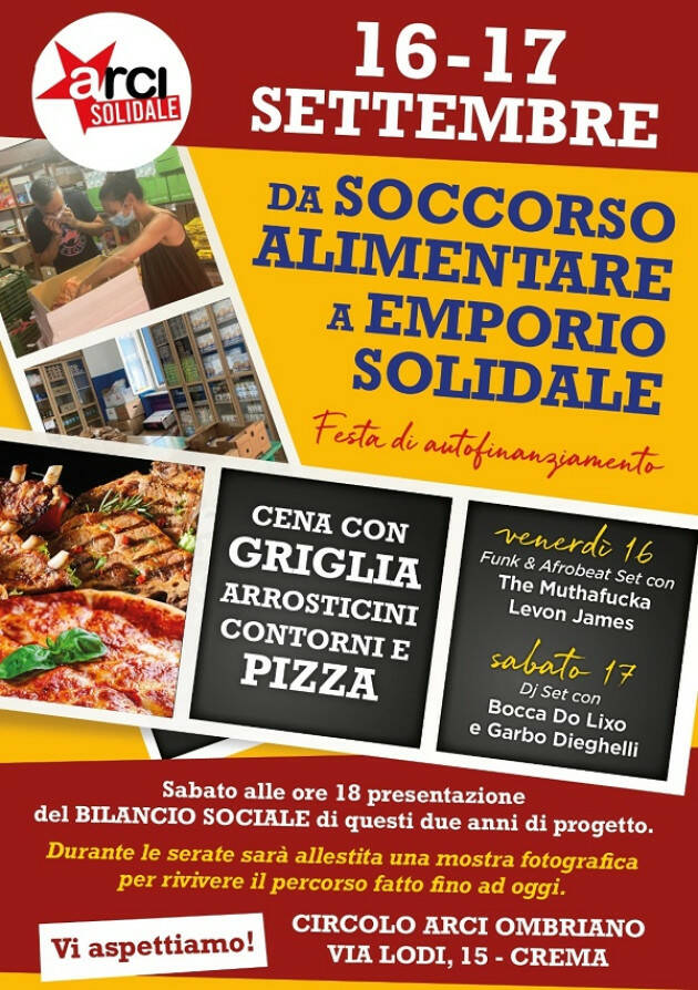 Arci Ombriano Crema  Soccorso Alimentare  Invito a due giorni di festa