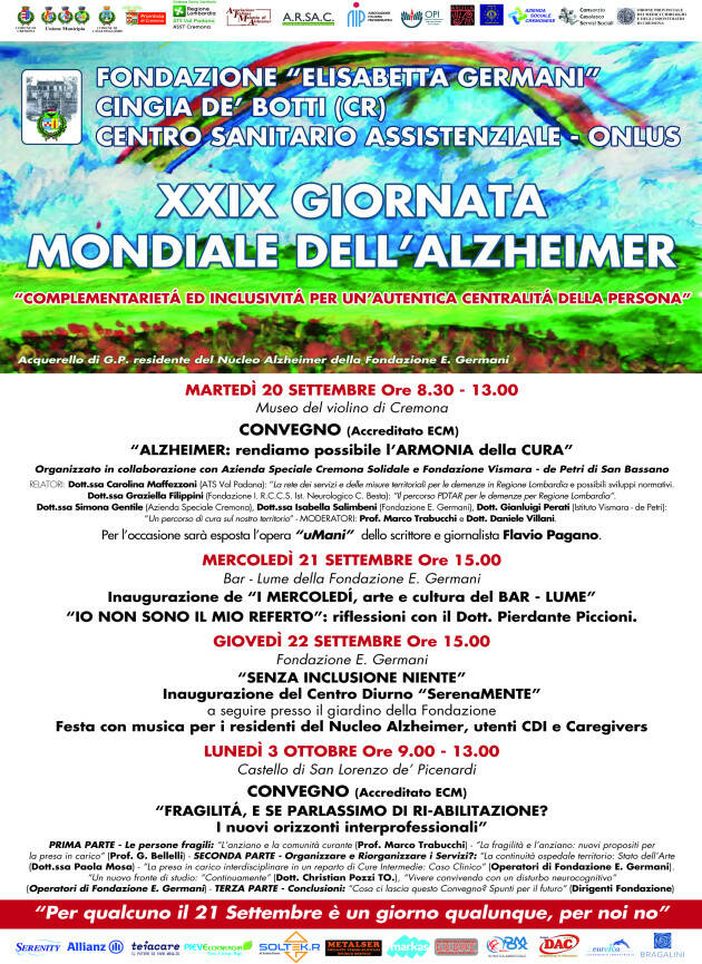 CREMONA: XXVIII^ GIORNATA MONDIALE DELL'ALZHEIMER