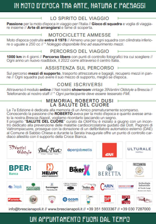Programma e novità de ''La Brescia-Napoli'' 7a Edizione - 2022