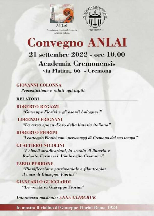 Anlai (CR)  Convegno su Giuseppe Fiorini liutaio che donò i cimeli Stradivardiani