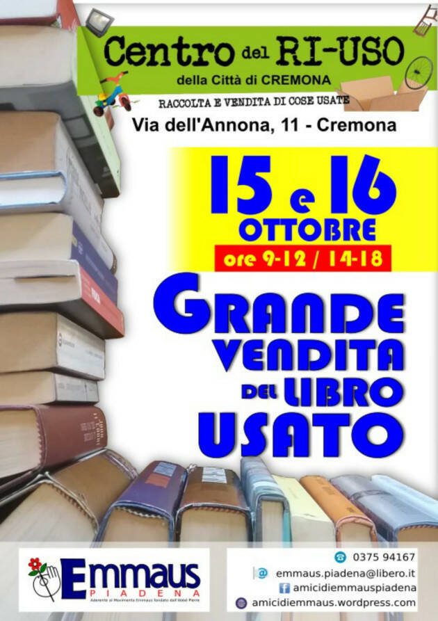 Amicidiemmausodv GRANDE VENDITA DEL LIBRO USATO AL CENTRO DEL RIUSO DI CREMONA