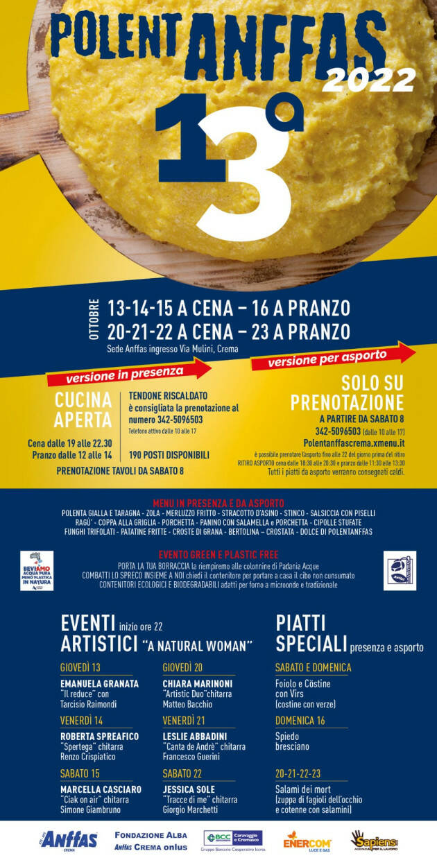 A Crema dal 13 ottobre torna PolentAnffas, è la polenta che fa del bene