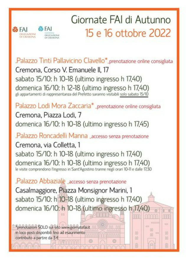 Turismo Cremona ti invita al  weekend Giornate Fai d’Autunno