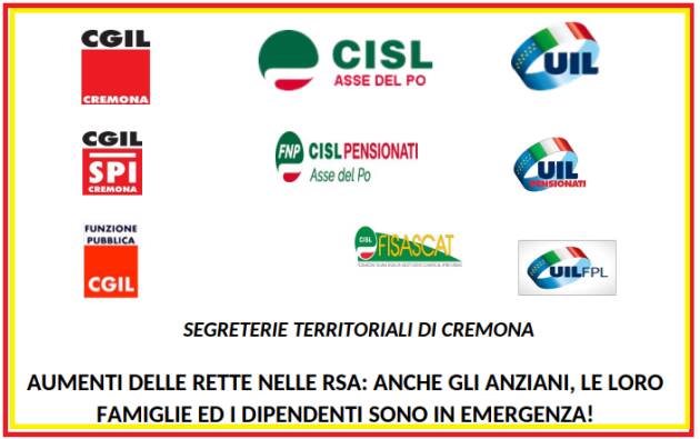 Cgil-Cisl-Uil :AUMENTI RETTE RSA:  EMERGENZA!