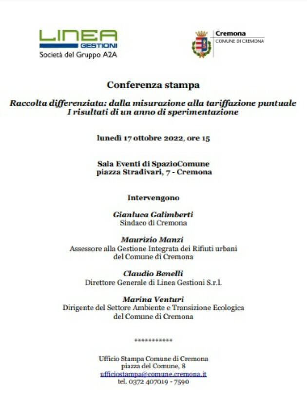 Conferenza stampa sulla raccolta differenziata a Cremona