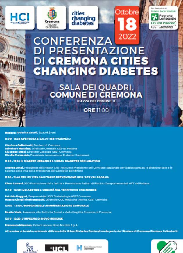 CONFERENZA DI PRESENTAZIONE DI CREMONA CITIES CHANGING DIABETES 18 OTTOBRE 2022