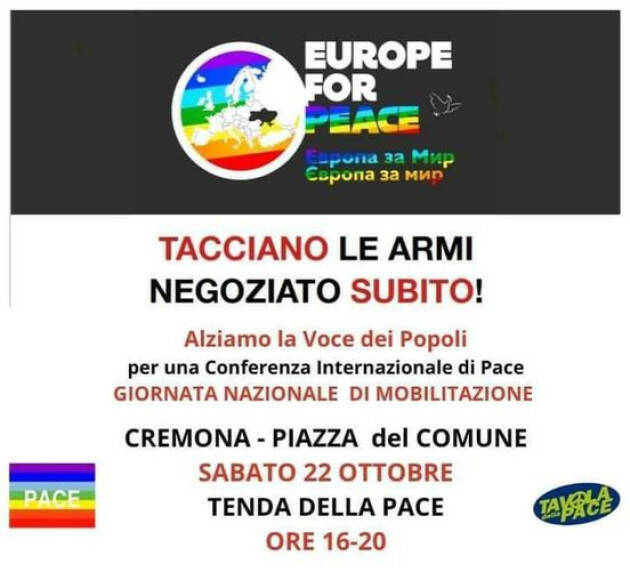 La Tenda della PACE Cremona sabato 22 ottobre ore 16-20