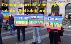 Cremona fiaccolata per la Pace sabato 29 ottobre ore 18 dal Cittanova