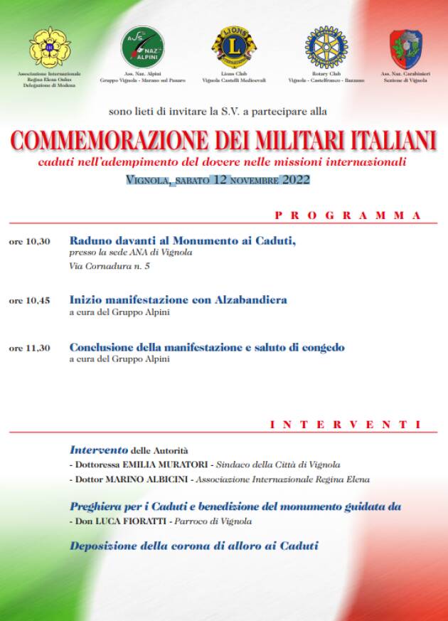 VIGNOLA: COMMEMORAZIONE DEI MILITARI ITALIANI