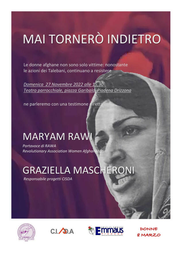 Emmaus Piadena MAI TORNERÒ INDIETRO La lotta delle donne afghane