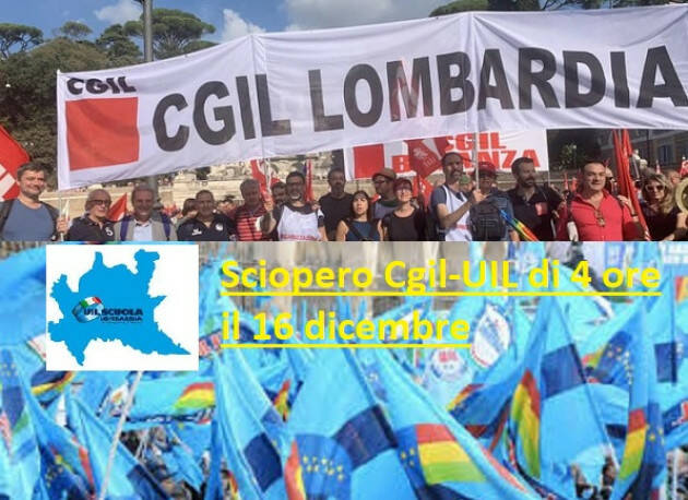 Legge di bilancio, Cgil e Uil Lombardia:sciopero il 16 dicembre in tutta la Regione.