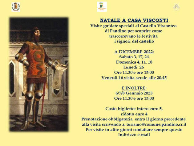 Visite guidate in programma al castello di Pandino per tutto dicembre 2022.