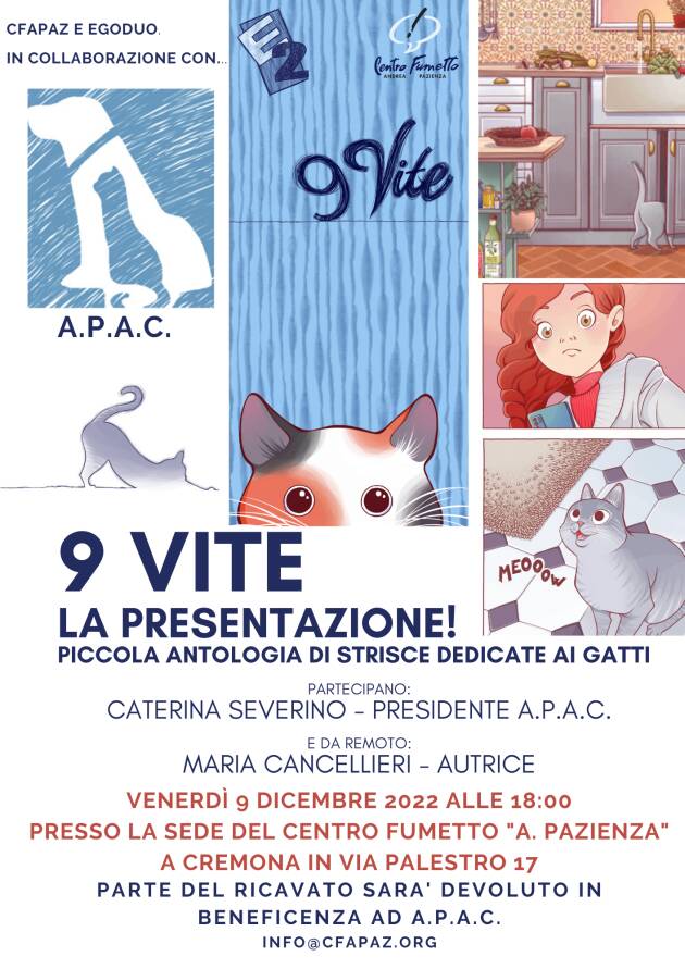 CREMONA: PRESENTAZIONE 9 VITE - STRISCE A FUMETTI PER I GATTI