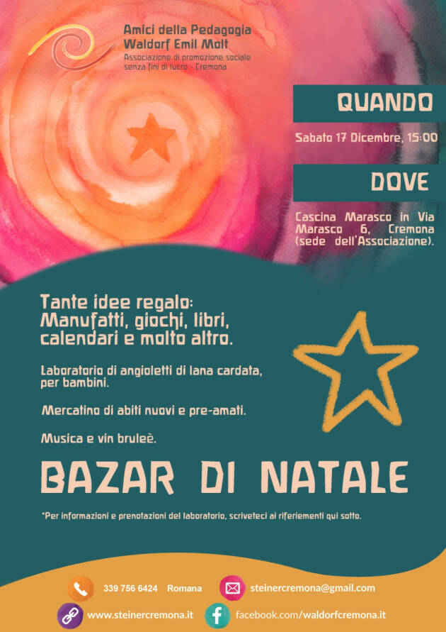 CREMONA: BAZAR DI NATALE SABATO 17 DICEMBRE DALLE 15.00 ALLE 18.00