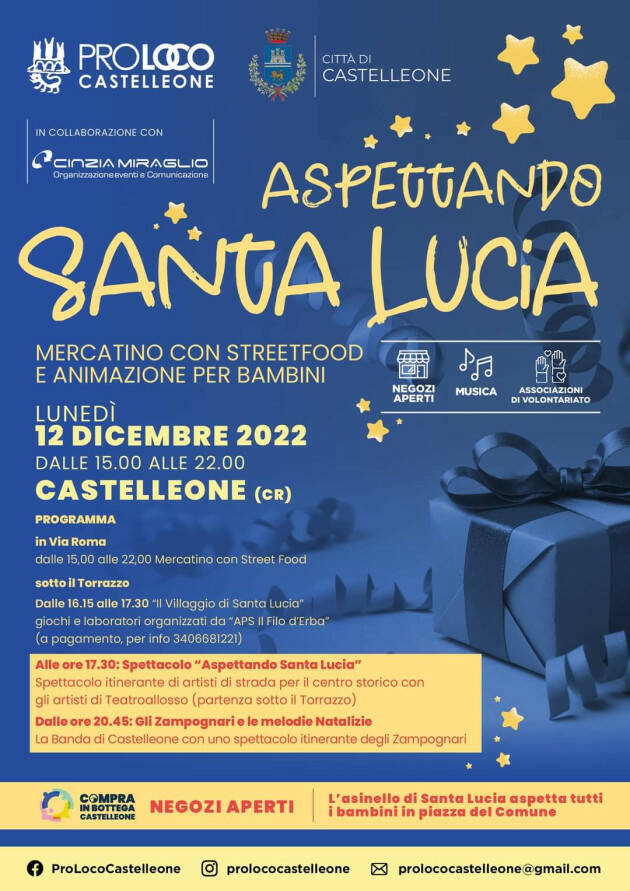 CASTELLEONE (CR) : Mercatino 'ASPETTANDO SANTA LUCIA' – 12 DICEMBRE 2022