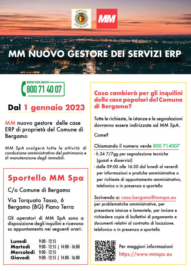Case del Comune di Bergamo, MM Spa attiva i servizi per gli inquilini