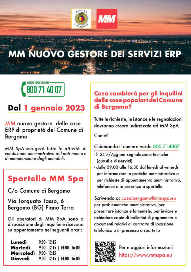 Case del Comune di Bergamo, MM Spa attiva i servizi per gli inquilini