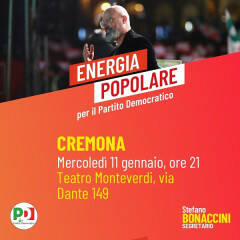 #CongPD23 Il candidato a segretario PD Stefano Bonaccini in visita l’11 gennaio a Cremona