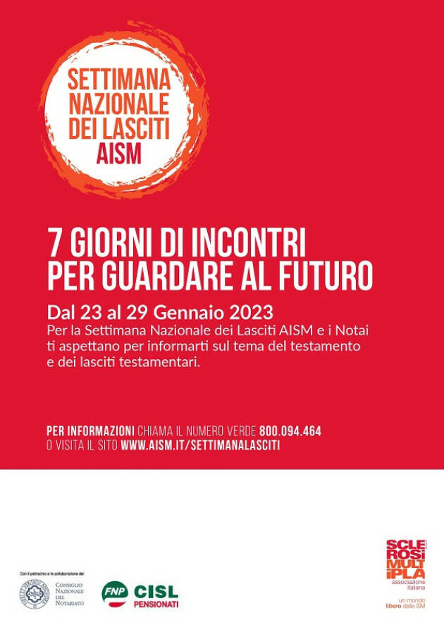 Settimana Nazionale dei lasciti AISM: dal 23 al 29 gennaio 2023