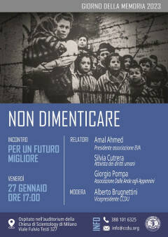 CCDU Milano , 27 gennaio giorno della Memoria incontro per ricordare