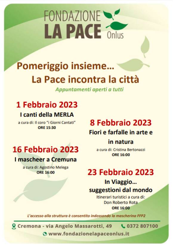 Pomeriggio insieme…  La Pace incontra la città -FONDAZIONE LA PACE ONLUS