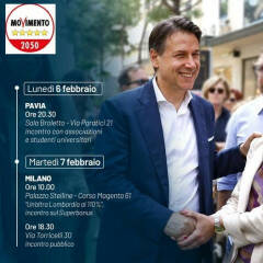 M5S Elezioni Regionali. Giuseppe Conte in Lombardia il 6 e 7 febbraio