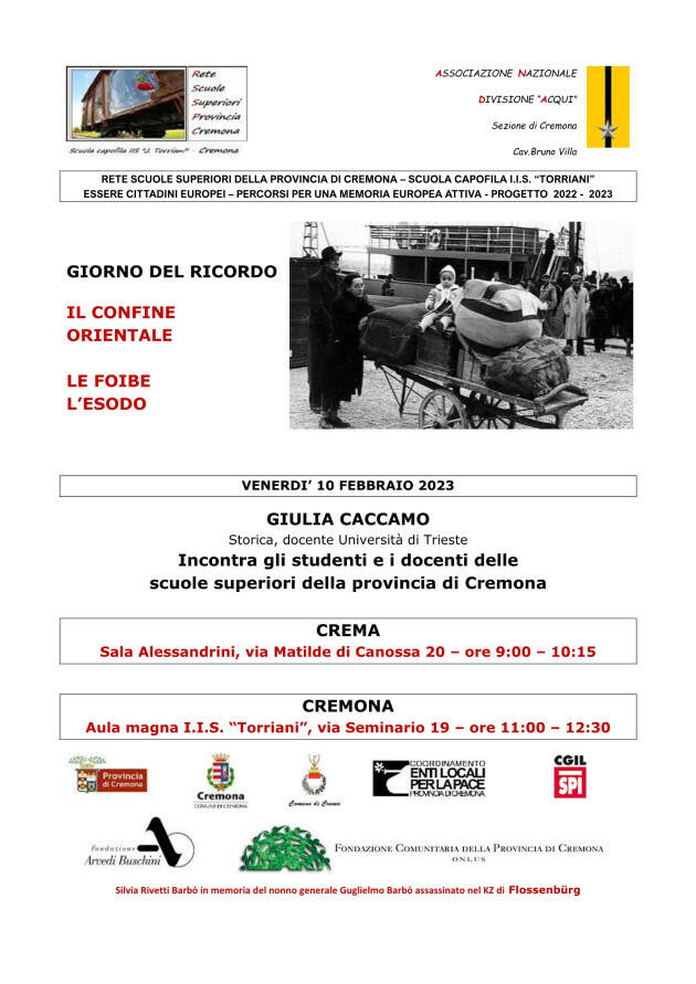 Cremona-Crema 10 FEBBRAIO 2022, GIORNO DEL RICORDO