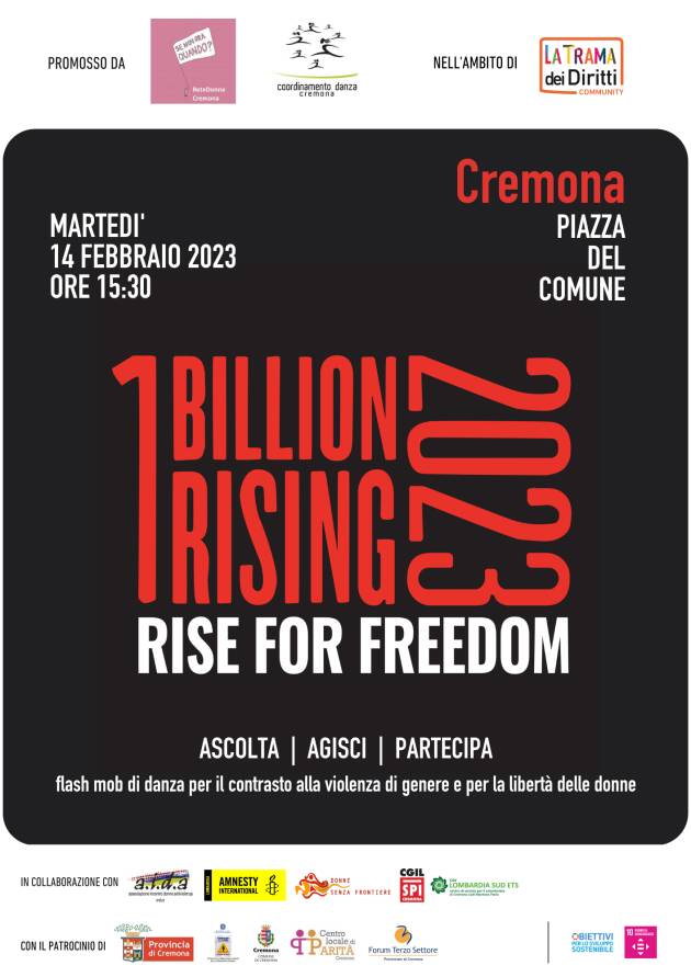 CREMONA: 14 febbraio flash mob contro la violenza - ONE BILLION RISING 2023