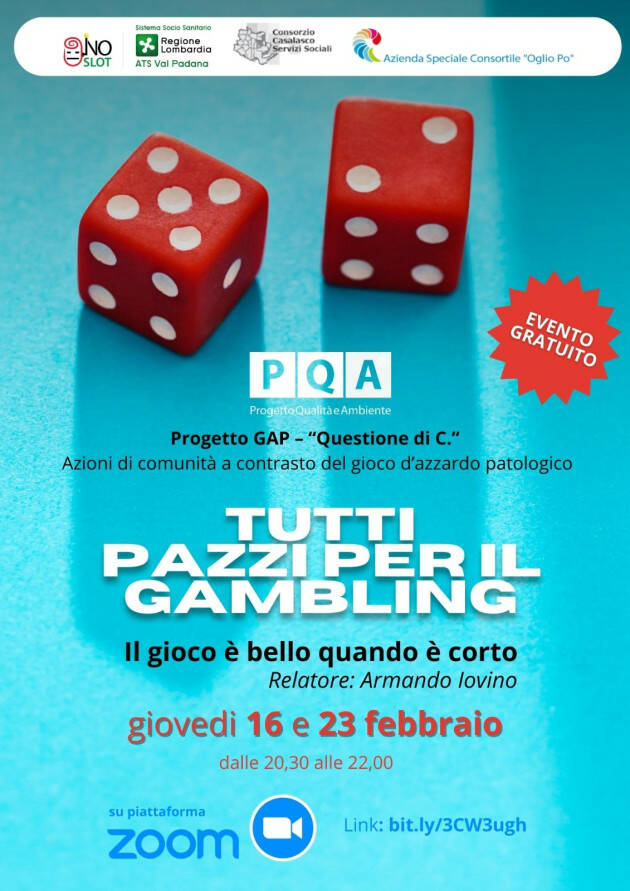 GAMBLING: INCONTRI ON LINE PER CONOSCERE I RISCHI DA GIOCO D’AZZARO PATOLOGICO