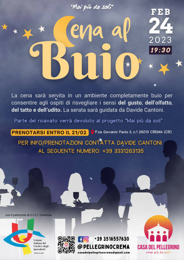 UICICR Organizza la cena al buio per Venerdì 24 Febbraio a Crema