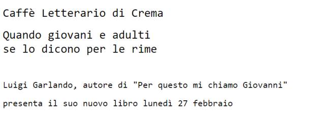 Lunedì Garlando al Caffè Letterario di Crema
