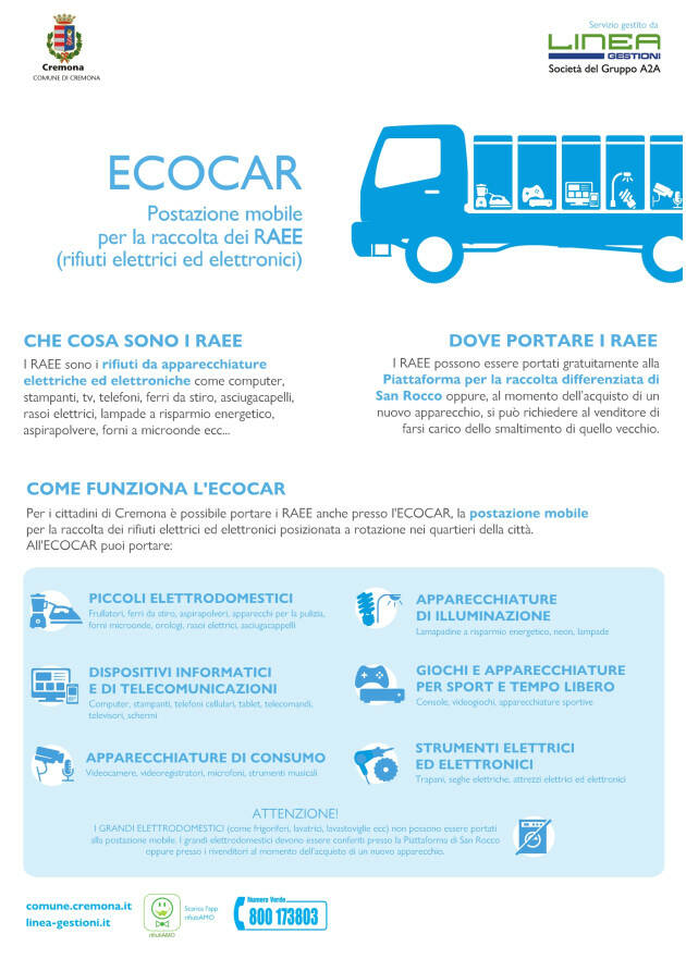 Raccolta RAEE nei quartieri: il 25 febbraio l’Ecocar fa tappa a Borgo Loreto