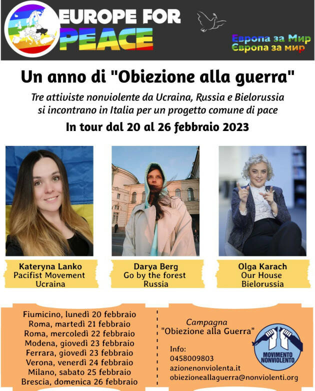 Brescia Tour italiano di tre attiviste nonviolente di Ucraina, Russia e Bielorussia