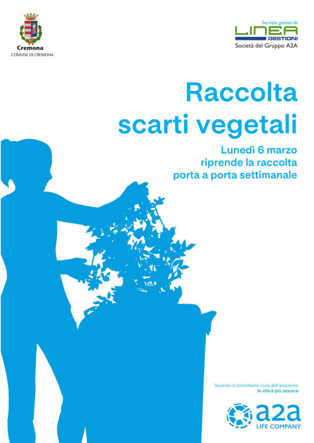 Cremona Scarti vegetali, il 6 marzo riprende la raccolta settimanale porta a porta