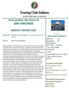 TCI (CR) Domani, sabato 4 marzo, visita alla chiesa di San Vincenzo