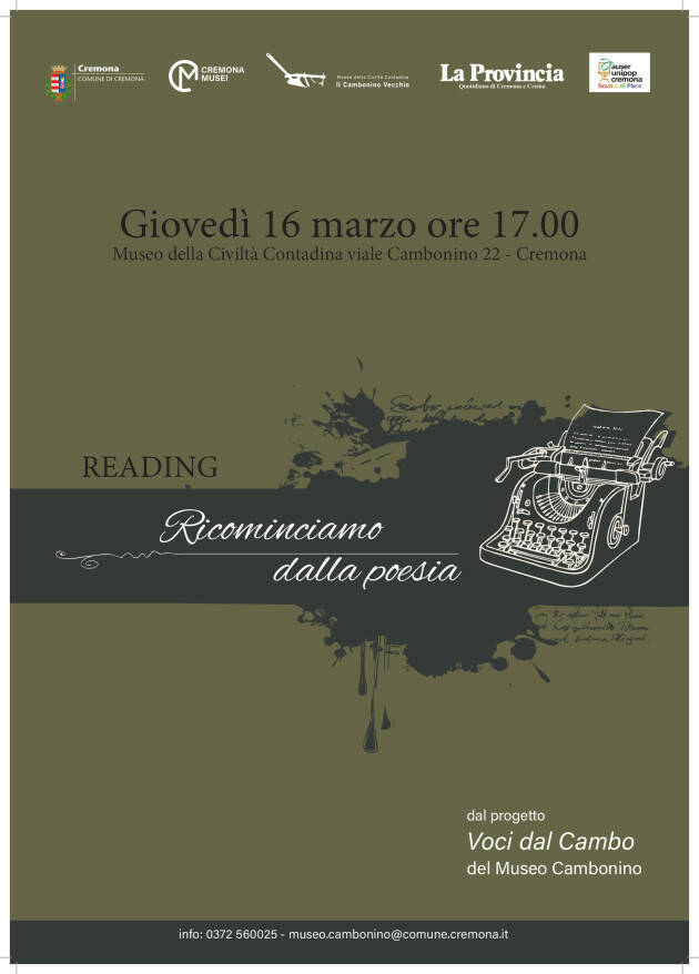 (CR) Il 16 marzo al Museo del Cambonino l’incontro Ricominciamo dalla poesia