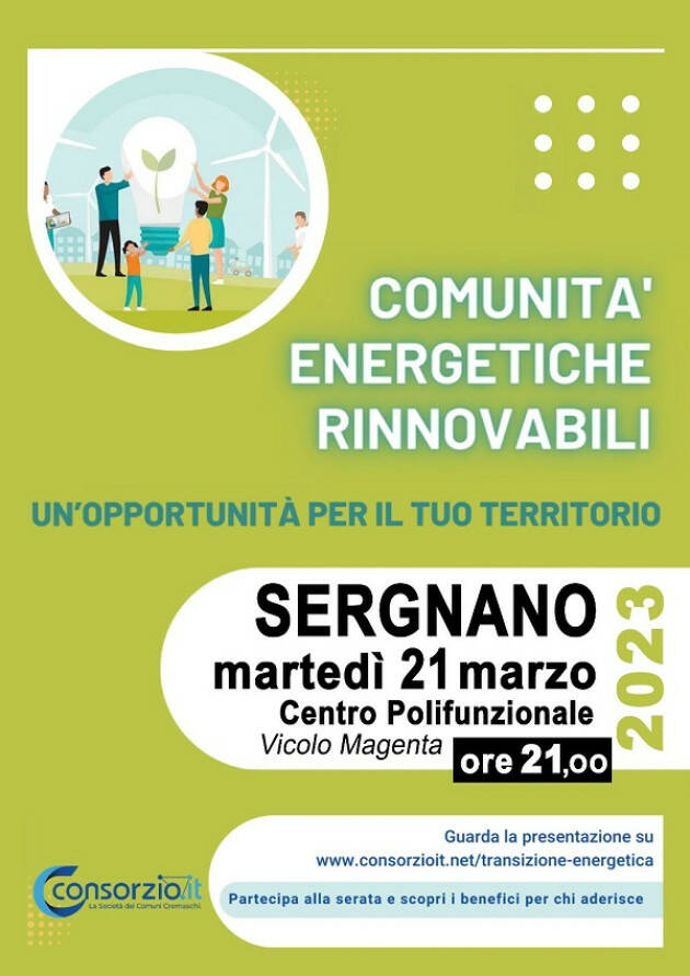 Comune di Sergnano - ASSEMBLEA PUBBLICA - COMUNITA' ENERGETICHE RINNOVABILI