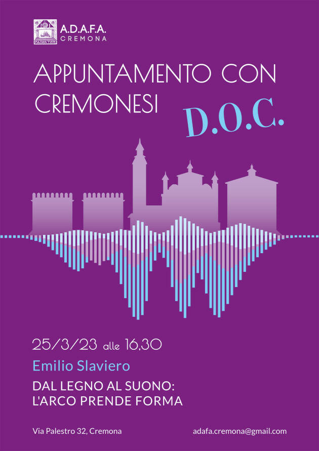 ADAFA Sabato alle 16,30 continua la rassegna ‘Appuntamento con cremonesi D.O.C.’  