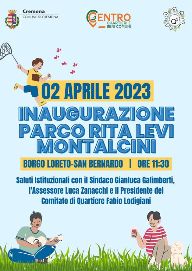 Cremona Domenica 2 aprile apertura ufficiale Parco Rita Levi Montalcini