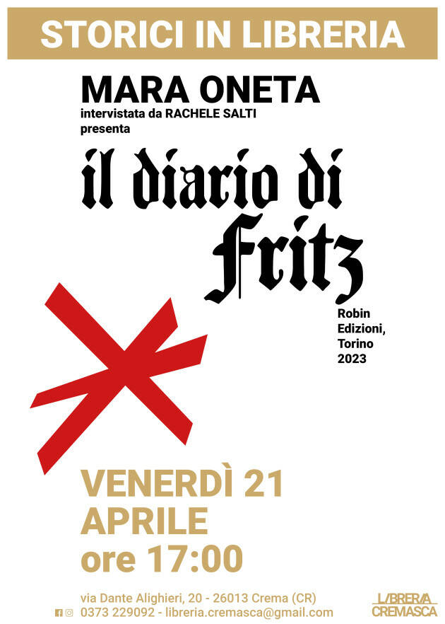 A Crema Mara Oneta che, intervistata da Rachele Salti, presenterà:  Il diario di Fritz 