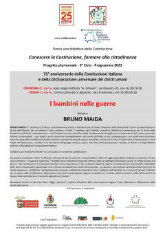 Ass.25Aprile (Cr) Incontro 'I bambini nelle guerre'. Relazionerà Bruno Maida 