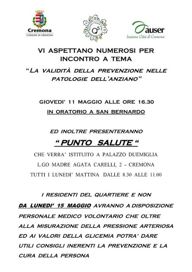 (CR) Quartiere 5 presenta il 'Punto Salute'