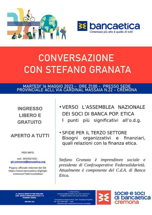 BANCA ETICA - GIT CREMONA: EVENTO DEL 16 maggio ANNULLATO