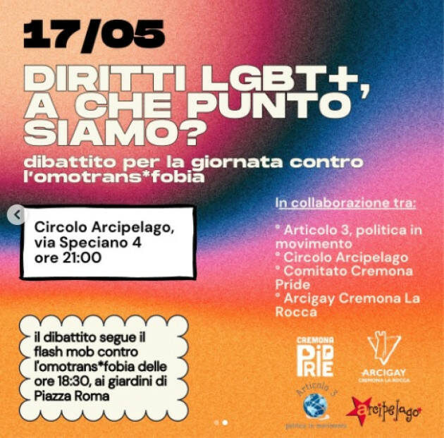 Cremona FLASH MOB per la giornata contro l’omotrans*fobia