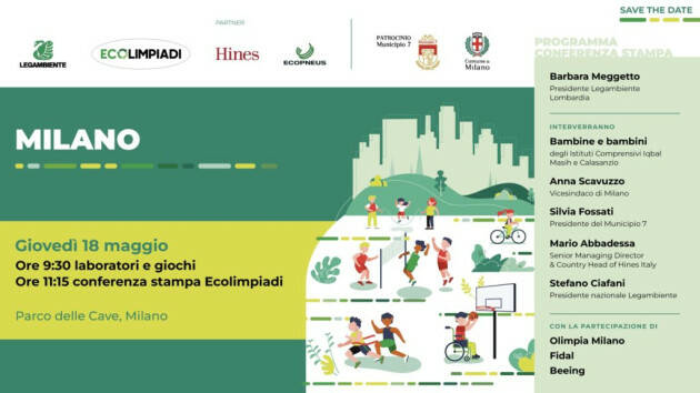 Milano GIOVANI. DOMANI SCAVUZZO E RIVA ALLE ECOLIMPIADI DI LEGAMBIENTE