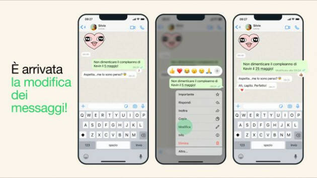 WhatsApp, ora i messaggi si possono modificare dopo l'invio